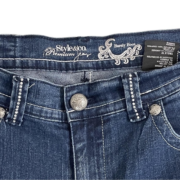 Style & Co. Denim Jeans Barely Boot Dark Wash Rhinestones Women’s Size 10 - Picture 4 of 13